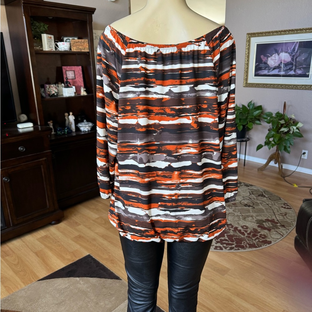 Elementz multicolor 3/4 sleeves Vneck blouse-size L - Picture 2 of 9